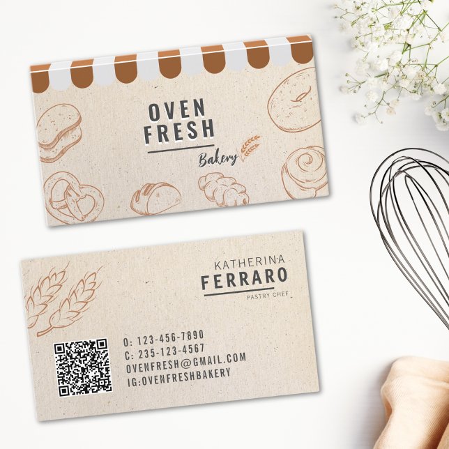 Elegante tarjeta de visita para panadería Beige-QR (Subido por el creador)