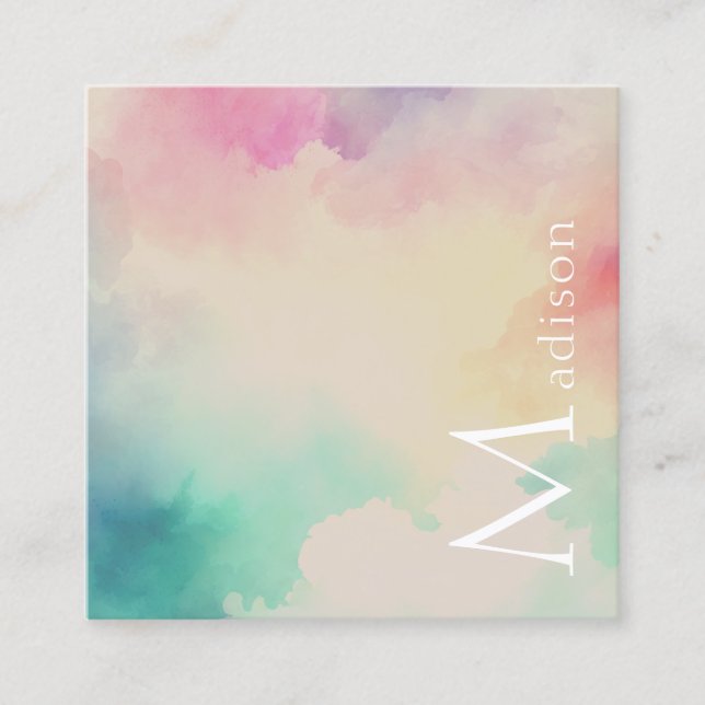 Elegante tarjeta de visita Pastel Watercolor Squar (Anverso)