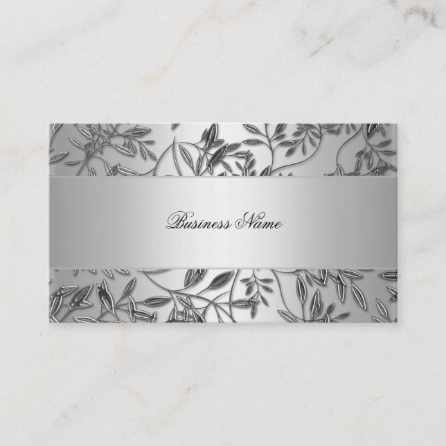 Elegante tarjeta de visita Plata floral (Anverso)