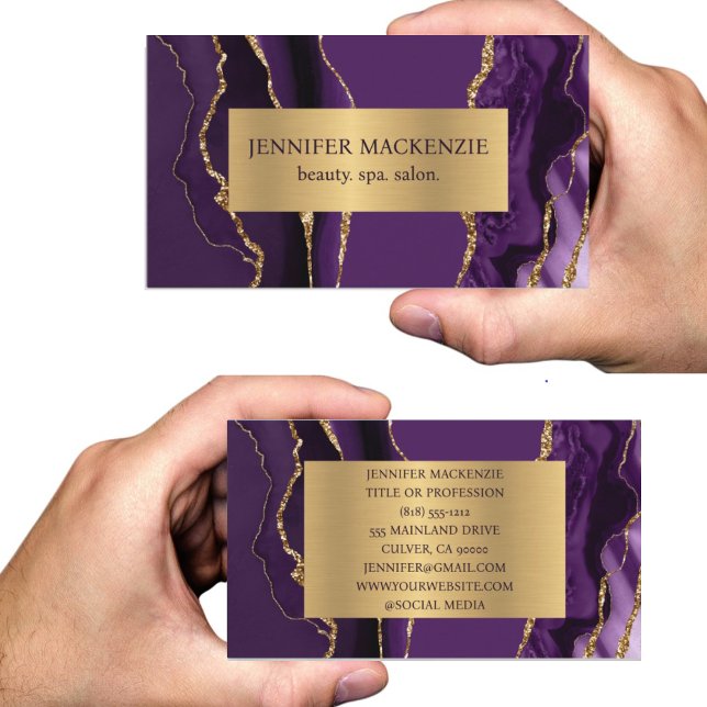 Elegante tarjeta de visita Purple and Gold Agate (Subido por el creador)