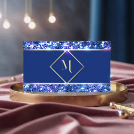 Elegante tarjeta de visita Purpurina dorada y azul