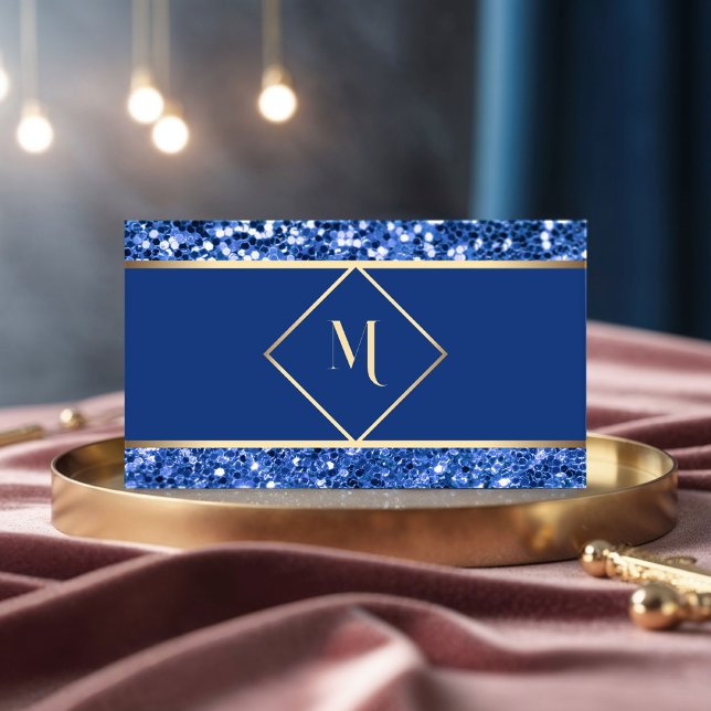 Elegante tarjeta de visita Purpurina dorada y azul (Subido por el creador)