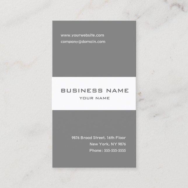 Elegante tarjeta de visita rayada gris y blanca (Anverso)