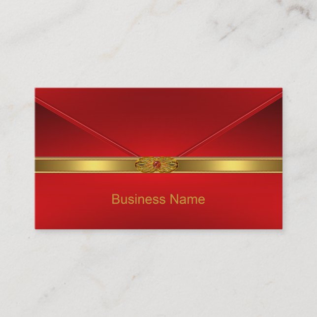 Elegante tarjeta de visita Red Gold Trim Red Jewel (Anverso)