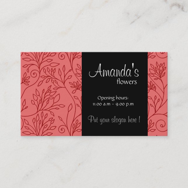 Elegante tarjeta de visita roja floral (Anverso)