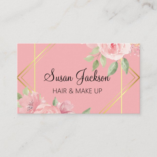 Elegante tarjeta de visita Rosa Floral Gold Edging (Anverso)