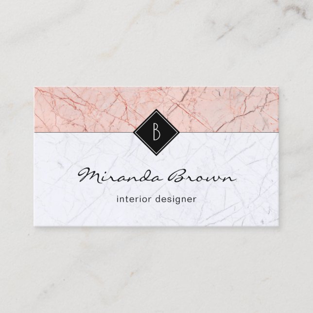 Elegante tarjeta de visita Rosa Gold Gray Marble (Anverso)