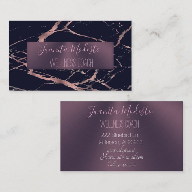 Elegante tarjeta de visita Rosa Gold Marble (Anverso / Reverso)