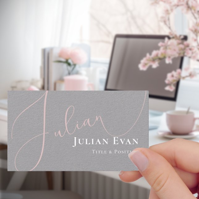 Elegante tarjeta de visita Rubor rosa y gris (Subido por el creador)