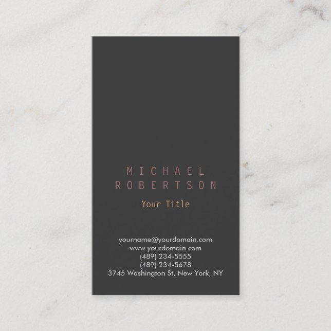 Elegante tarjeta de visita simple y gris vertical (Anverso)