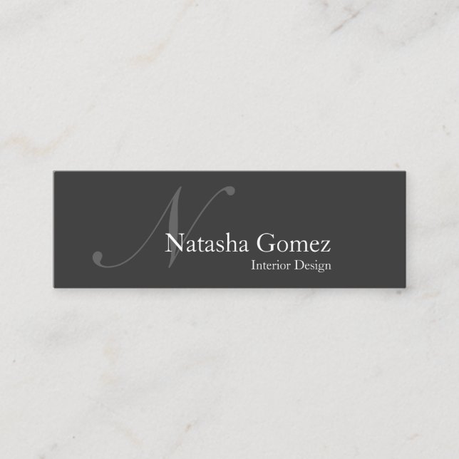 Elegante tarjeta de visita SLIM en monograma gris  (Anverso)