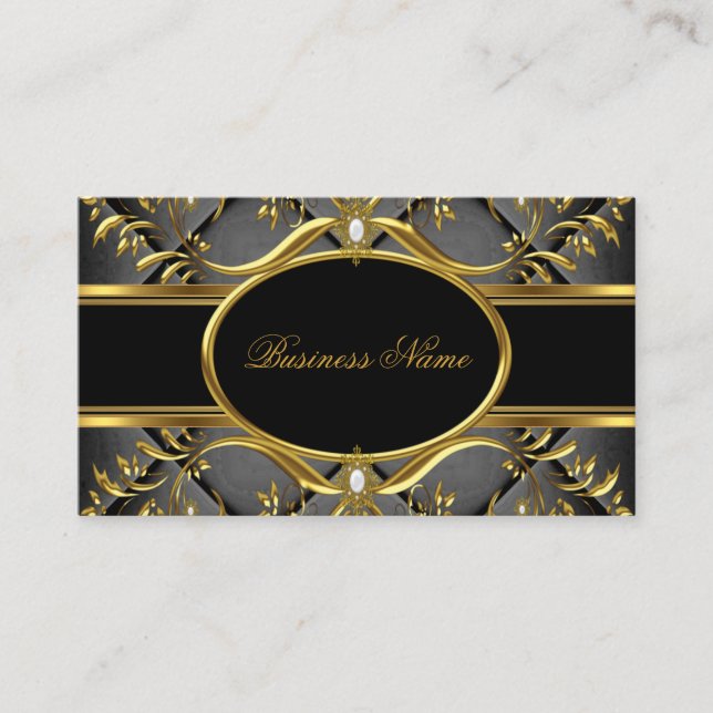 Elegante tarjeta de visita Swirl Black & Gold (Anverso)