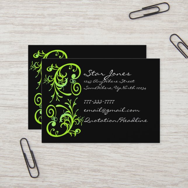 Elegante tarjeta de visita Swirl Green y Black Swi (Anverso/Reverso In Situ)