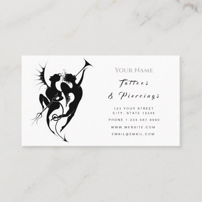 Elegante tarjeta de visita Tattoos y Piercings (Anverso)