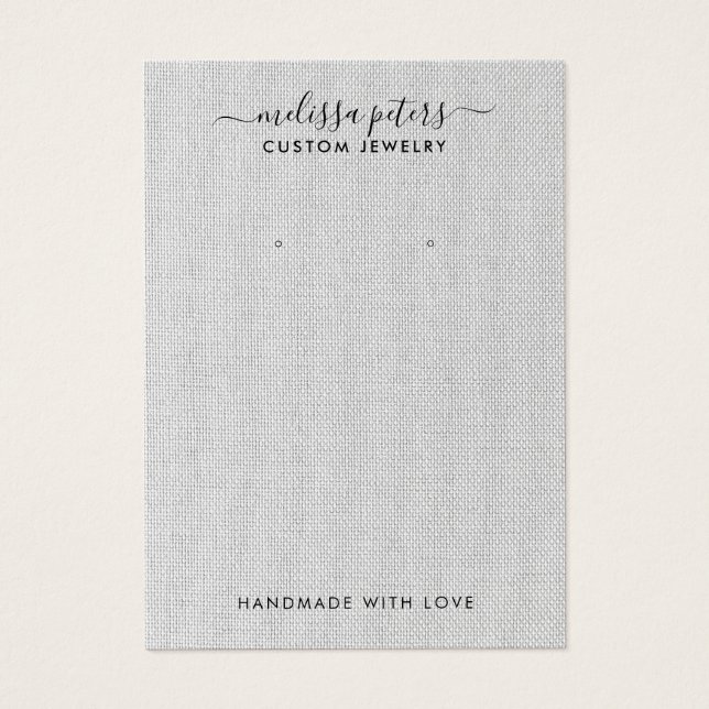 Elegante tarjeta de visualización de joyas de lino (Frente)