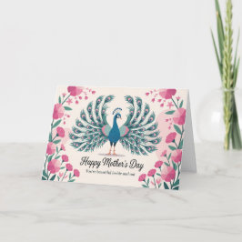 Elegante tarjeta del día de la madre con pavo real