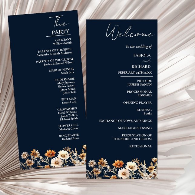 Elegante tarjeta del programa Boho Blue Wildflower (Subido por el creador)