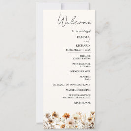 Elegante tarjeta del programa Boho Green Wildflowe