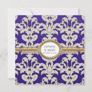 Elegante tarjeta dorada de hoja floral Damask Baro