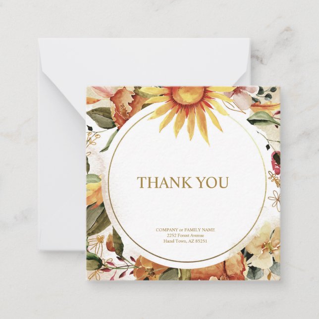 Elegante tarjeta dorada floral floral "Gracias" (Anverso)