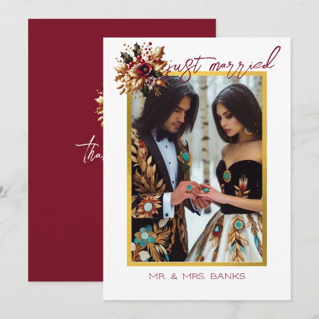 Elegante tarjeta dorada foto tarjeta de agradecimi (Anverso / Reverso)