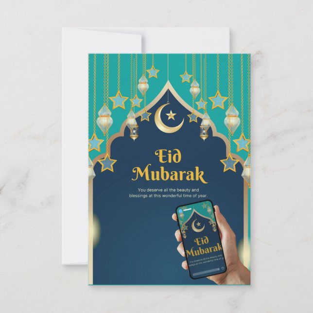 Elegante Tarjeta Eid Mubarak (Anverso)