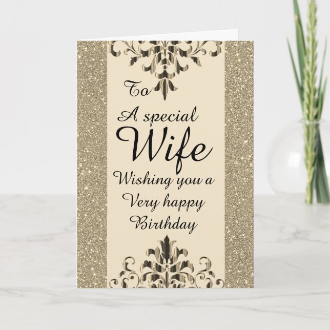 Elegante tarjeta especial de cumpleaños de esposa (Anverso)