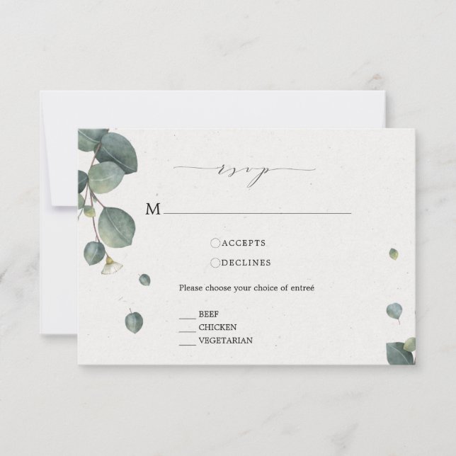 Elegante Tarjeta Eucalyptus RSVP Con Opciones De C (Anverso)