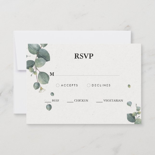 Elegante Tarjeta Eucalyptus RSVP Con Opciones De C (Anverso)