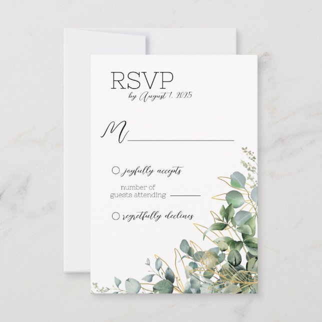 Elegante tarjeta Eucalyptus Wedding RSVP (Anverso)