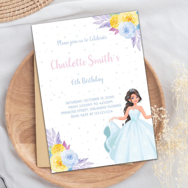 Elegante tarjeta Fiesta real (Yellow Purple Floral Princess Birthday Invitations)