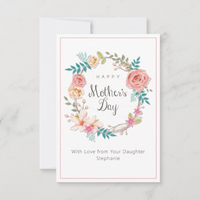 Elegante tarjeta floral acuarela del día de la mad (Anverso)