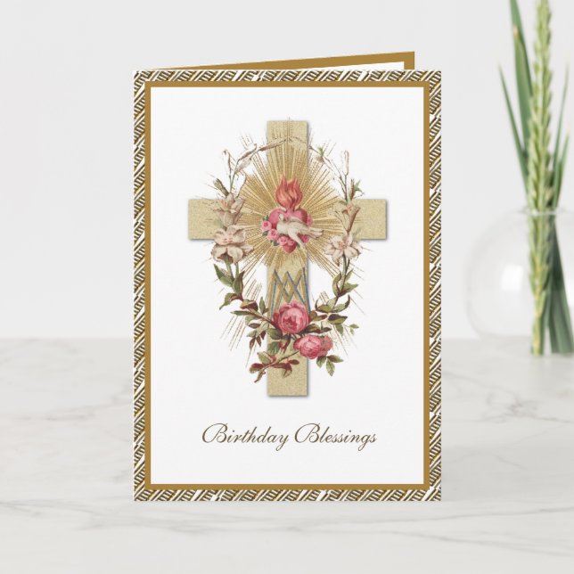 Elegante Tarjeta Floral de la Virgen Religiosa Mar (Anverso)