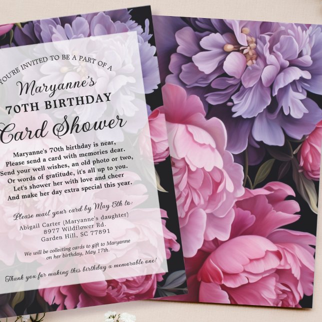 Elegante Tarjeta Floral Oscura Ducha 70 cumpleaños (Subido por el creador)