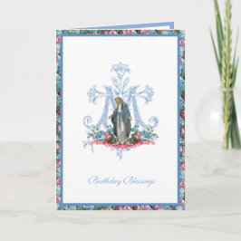 Elegante Tarjeta Floral Virgen María Religiosa
