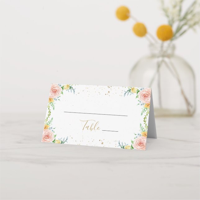 Elegante tarjeta floral y Gold Place (Anverso)