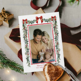 Elegante tarjeta fotográfica botánica de Navidad