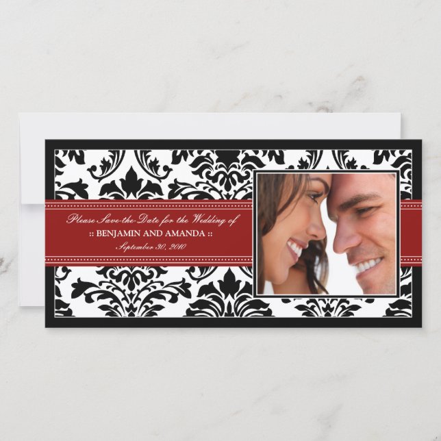 Elegante tarjeta fotográfica de Damask Save-the-Da (Anverso)