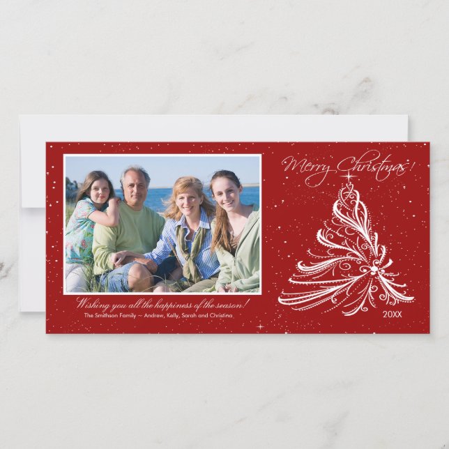 Elegante Tarjeta fotográfica de Navidad de la fami (Anverso)