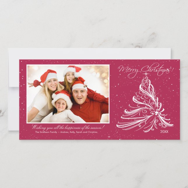 Elegante Tarjeta fotográfica de Navidad de la fami (Anverso)