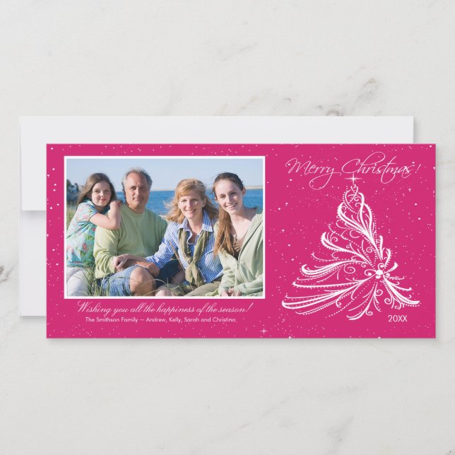 Elegante Tarjeta fotográfica de Navidad de la fami (Anverso)