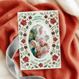 Elegante tarjeta fotográfica de Navidad de Poinset