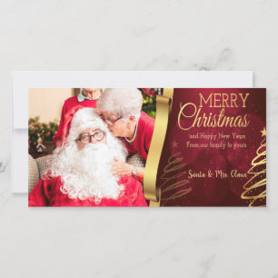 Elegante Tarjeta Fotográfica De Navidad Roja Y Dor