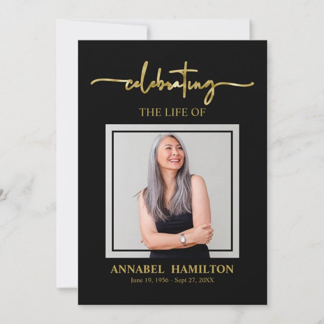 Elegante Tarjeta Fotográfica Memorial Funeral Para (Anverso)