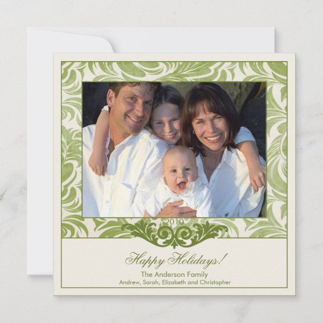 Elegante tarjeta fotográfica verde floreciente par (Anverso)