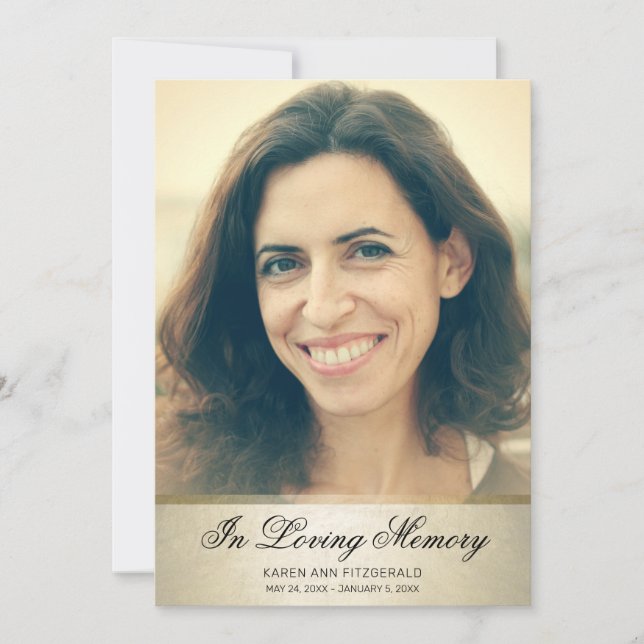 Elegante tarjeta funeral de fotos con escritura ne (Anverso)