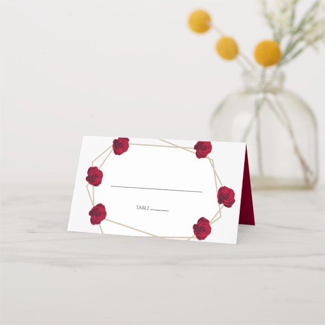 Elegante tarjeta geométrica de Boda rosa roja (Anverso)