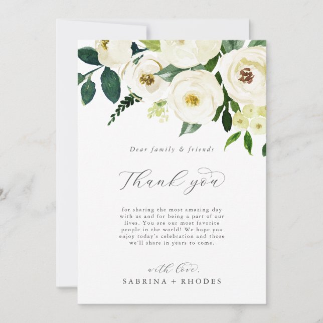 Elegante Tarjeta Llanta Floral Blanca Gracias A La (Anverso)