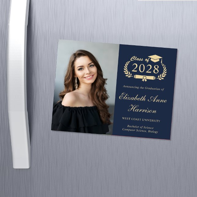 Elegante tarjeta magnética de graduación azul de f (Subido por el creador)