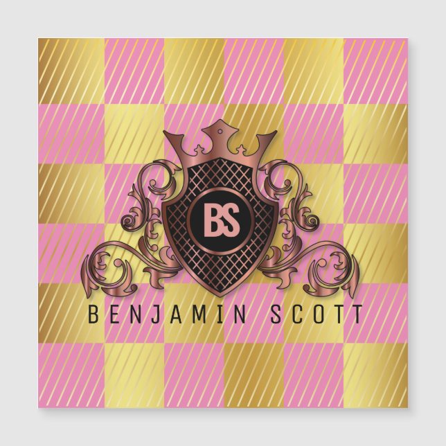 Elegante tarjeta magnética de monograma de latón (Anverso)